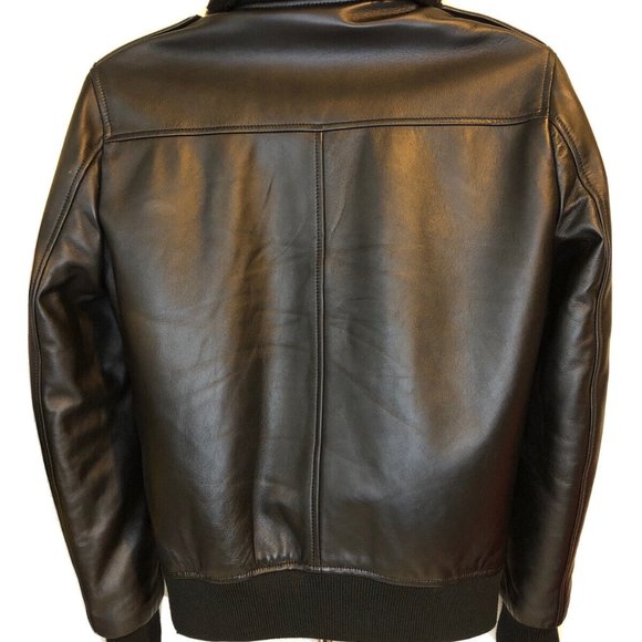 THE KOOPLES Black Leather Flight Jacket W/Shearling Neck Size S - Picture 4 of 8